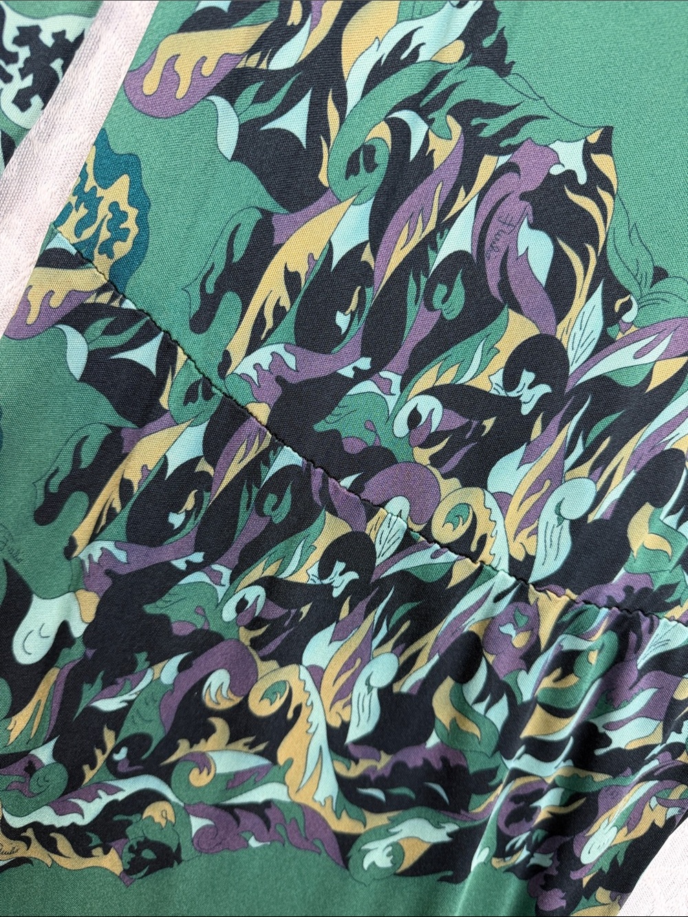 EMILIO PUCCI Dress Rayon Green Printed Long Sleeve Midi Dress Vintage Sz. 2-4 - Picture 5 of 13